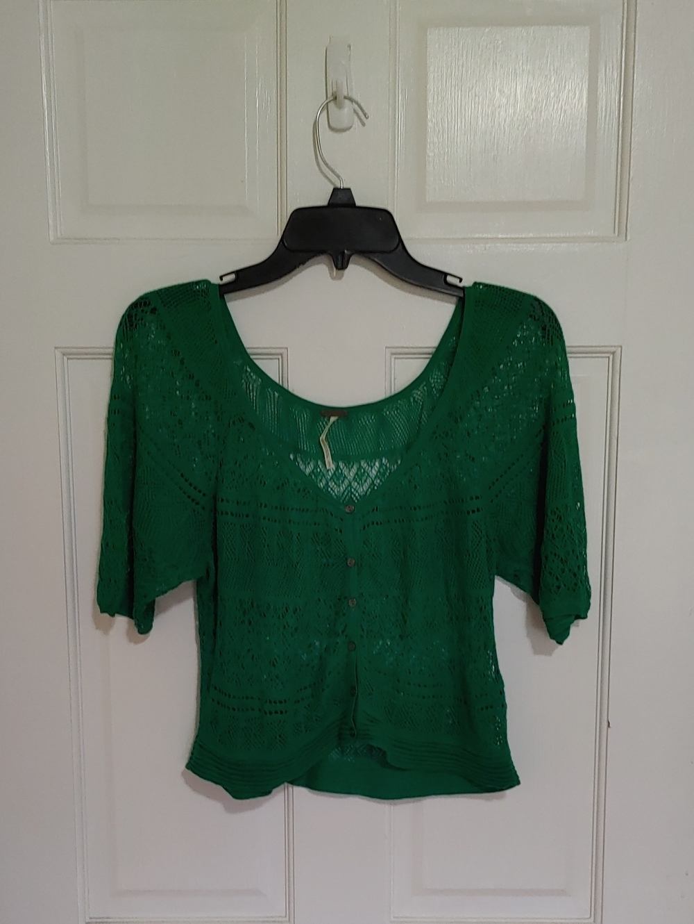 Free People Open Knit Cropped Short Sleeve Cardigan Size S (1129)
